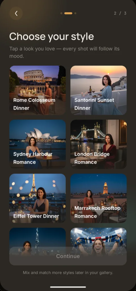 Style picker screen with professional photo styles