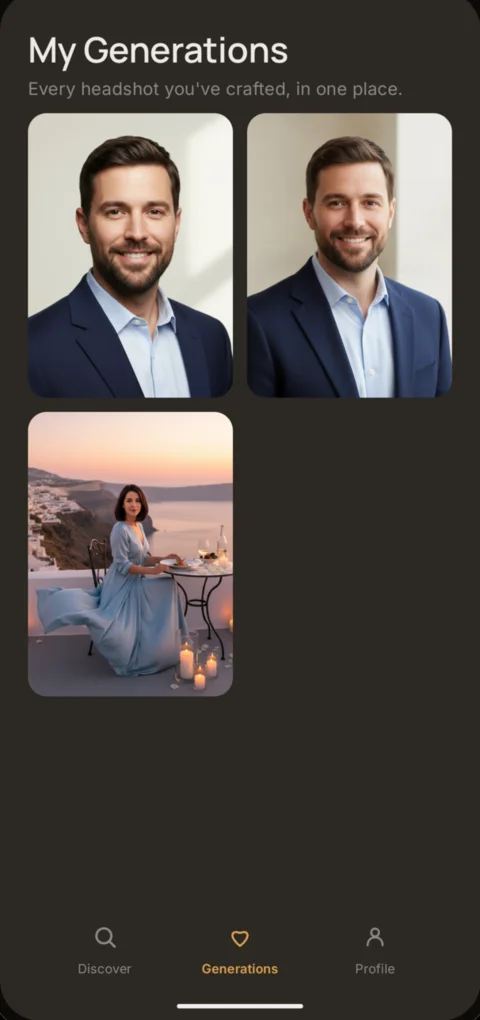 Personal gallery of generated headshots