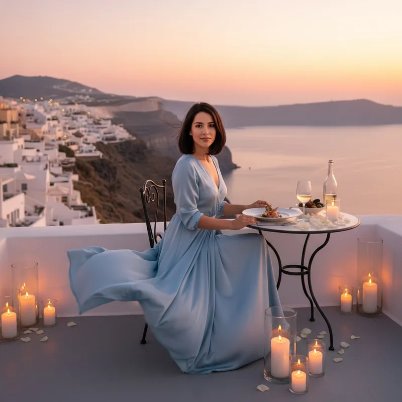 AI-generated creative portrait in Santorini style